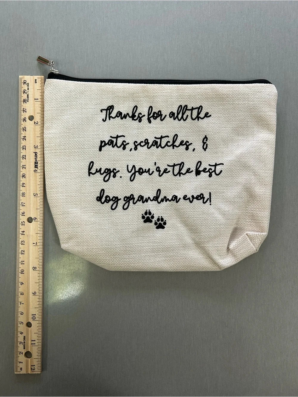 Best Dog Grandma Canvas Zipper Pouch - Cream with Black Print